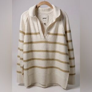 NWT Aerie Womens Oversized Polo Sweater size XS Ivory Tan